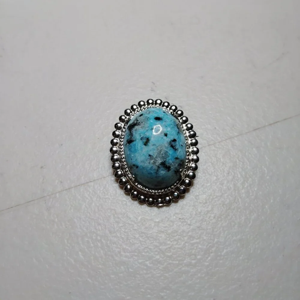 Vintage Sterling Silver Brooch with Blue Jasper – Handcrafted Artisan Jewelry